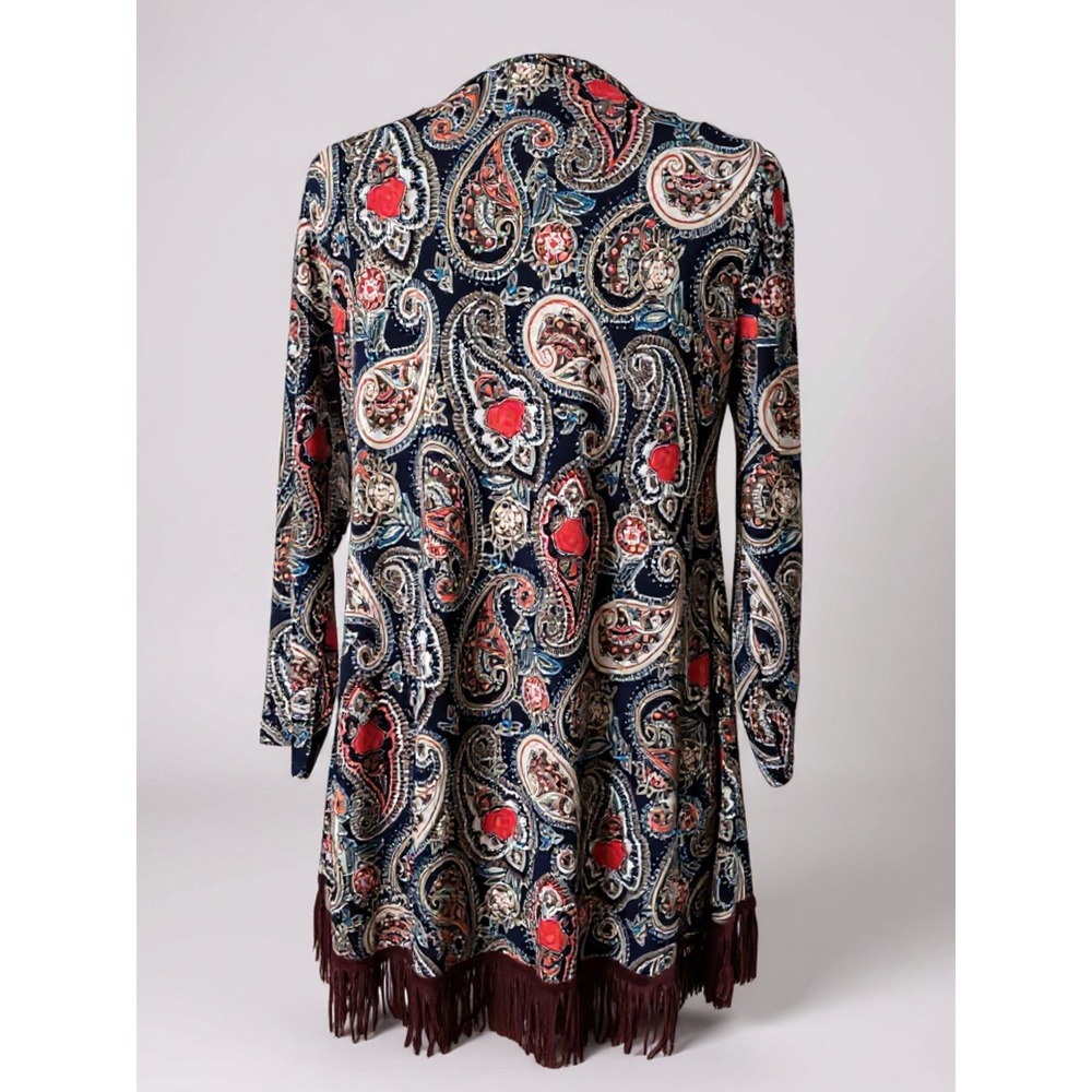 Honeyme Paisley Print Long Sleeve Tunic Top Fringed Hem Lace Up Neck size S‎ - Picture 4 of 7